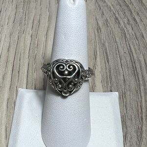 Vintage Sterling Silver Filigree Heart Ring Size 8.25